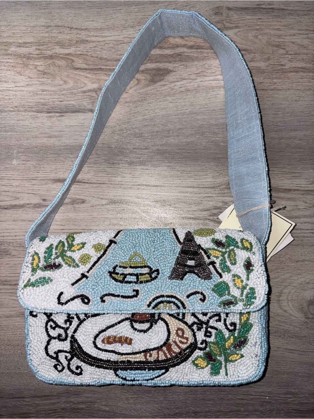 sol & mer paris cafe beaded shoulder bag eiffel tower france nwt
